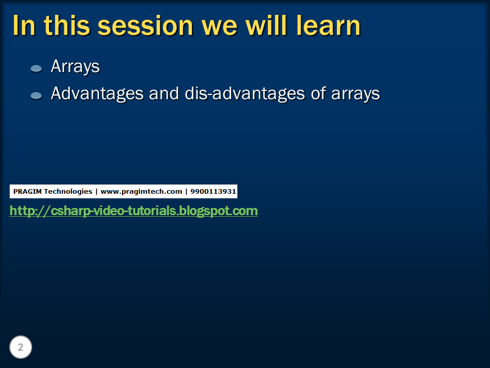 Sql server, .net and c# video tutorial: Part 8 – Arrays in C#