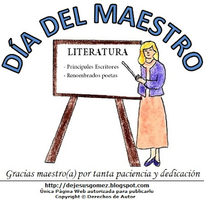 Dia del Maestro o profesor para niños Imagen alusivo al Dia del Maestro o profesor para niños (Maestra o profesora de literatura en su pizarra) hecho por Jesus Gómez