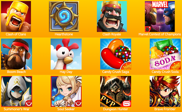 Globe Games Bundle Promo 12 Android Games, Clash of Clans, Hearthstone, Clash Royale, Marvel Contest of Champions, Boom Beach, Hay Day, Candy Crush Saga, Candy Crush Soda, Summoner's War, Soul Seeker, Dungeon Hunter and Brave Frontier