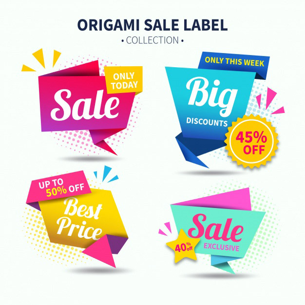 sale label collection with origami style free vector vectorkh