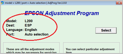model L200 of printer Epson adjustment