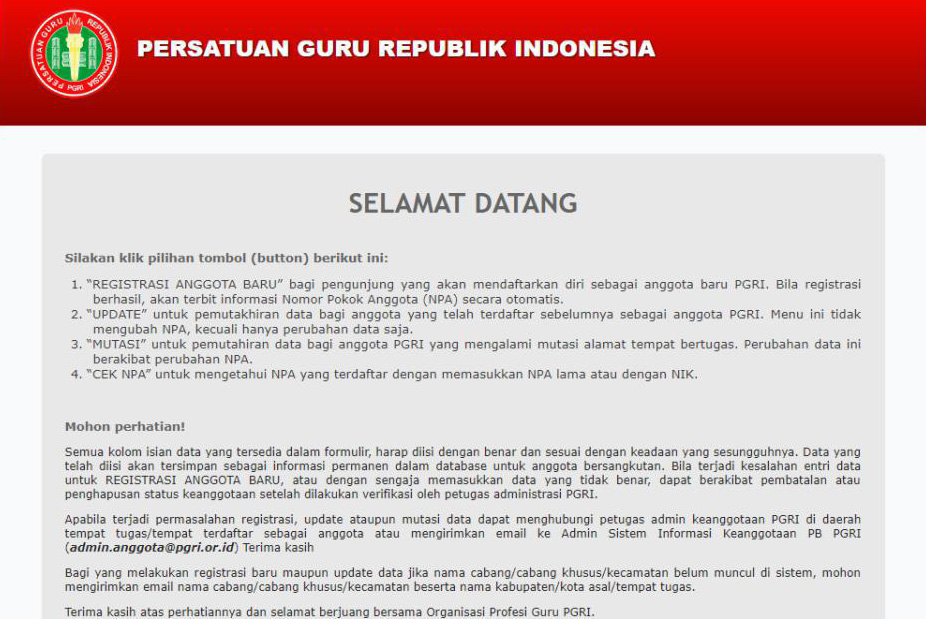 Cara Update Data Anggota PGRI Secara Online