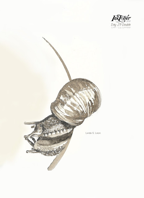 Inktober day 29 : Double (Snail in the mirror) by Linda S. Leon