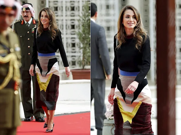 Queen Rania of Jordan and Princess Mona, (mother of King Abdullah II) attend the opening of the third regular session of the parliament in the capital Amman 