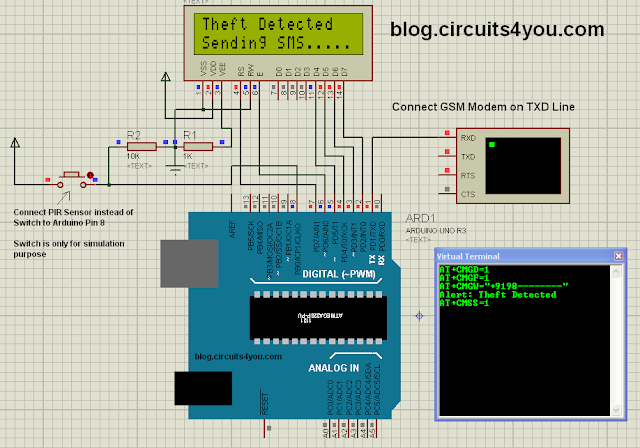 GSM Based Home Security System With SMS Alert | circuits4you.com