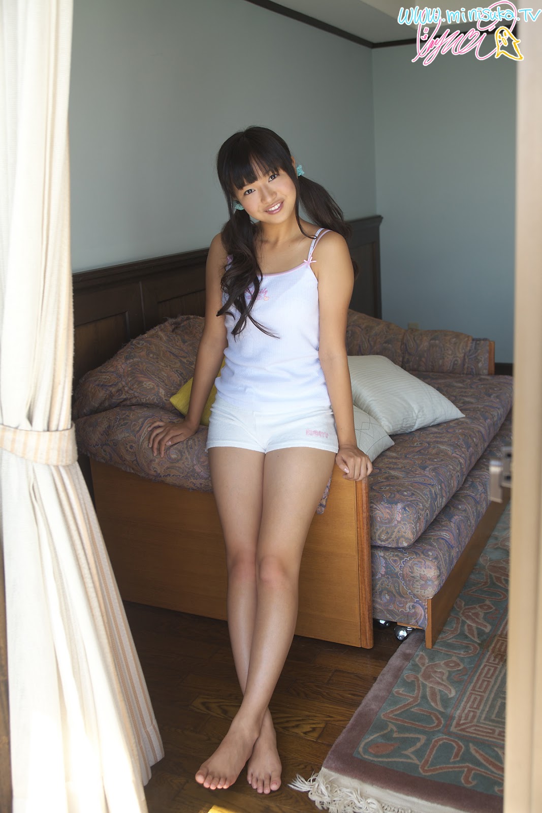 Mayumi Yamanaka Japanese Cute Idol Sexy White Sleeping Dress Fashion Photo Shoot On The Sofa