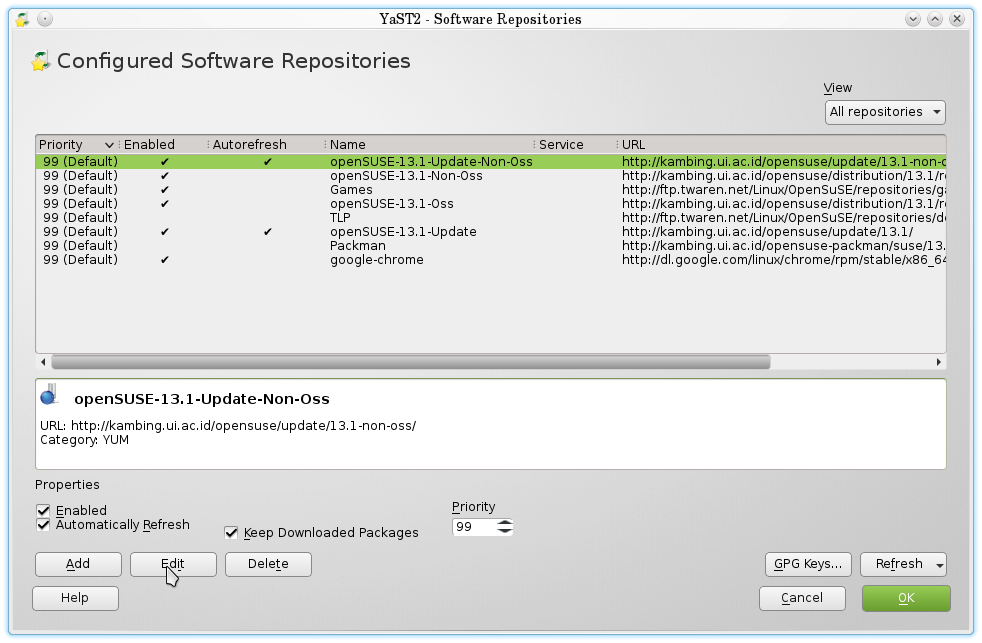 Yast Linux. Packman repository OPENSUSE. Linux проверка репозитория. OPENSUSE 13.1 утилиты для определения системных характеристик. Non updated