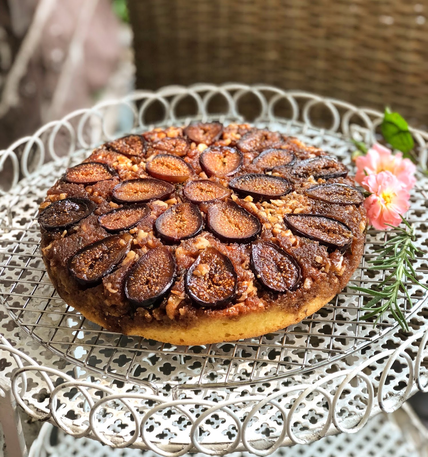 BEST Upside Down Fig Cake w/ Walnuts & Rosemary