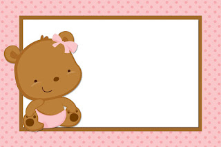 Teddy Bear in Polka Dots Free Printable Invitations, Cards, Labels or Photo Frames. 