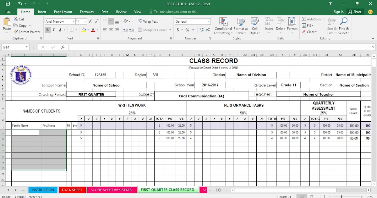 NEW! Modified E-Class Record for Grades 11 & 12 (Latest version as of