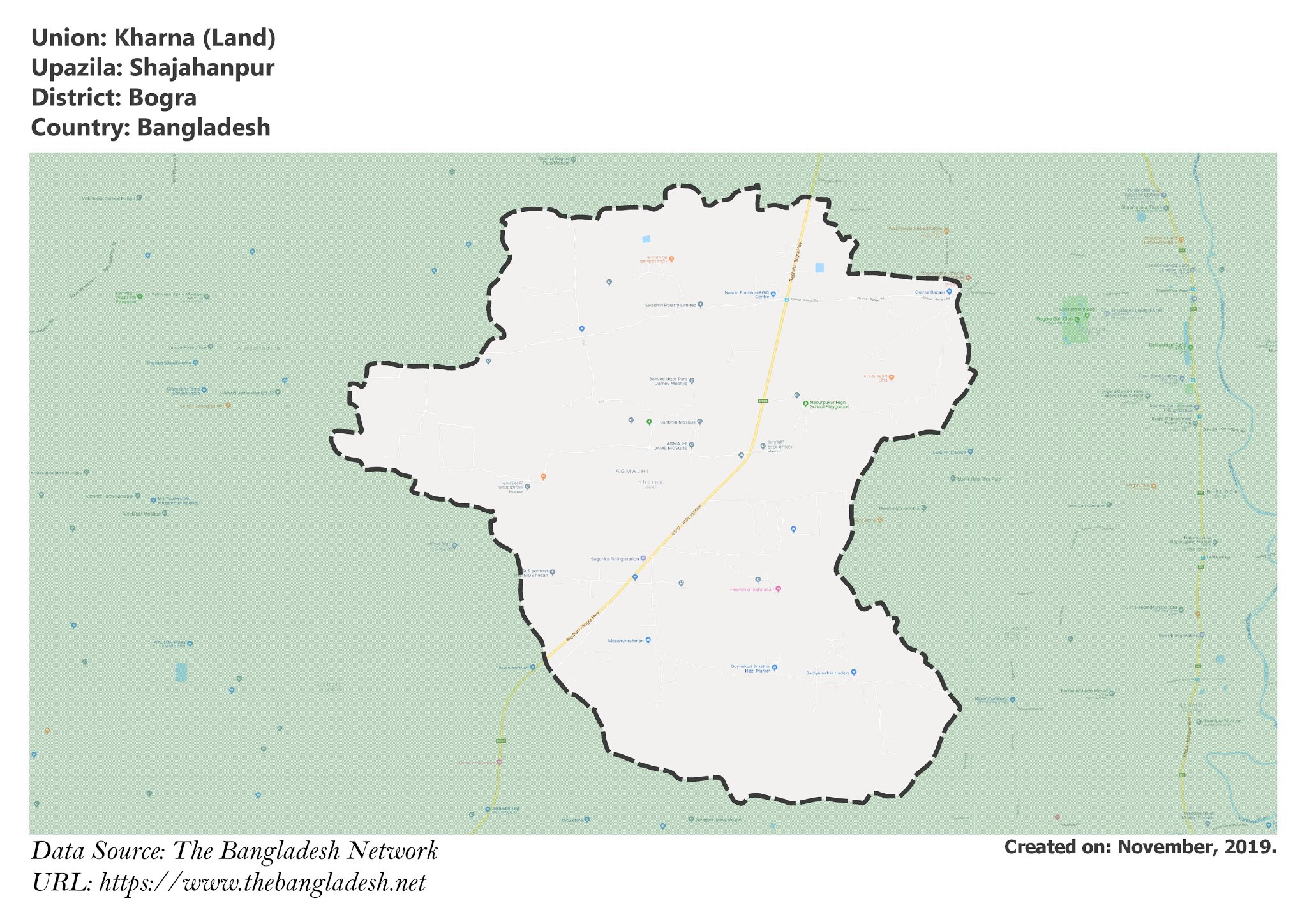Map of Kharna of Bogra, Bangladesh.