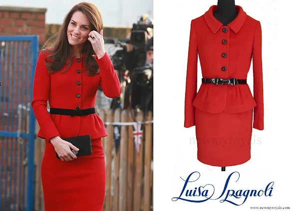 Kate Middleton wore Luisa Spagnoli red suit.