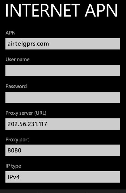 Airtel GPRS Settings for Microsoft Lumia