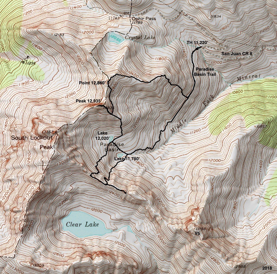 two trails leave from the parking pullout elevation 11 220 feet heading west the upper trail is a loose end take the lower path down to the creek two trails leave from the parking pullout elevation 11 220 feet heading west the upper trail is a loose end take the lower path down to the creek