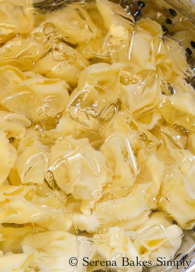 Italian Tortellini Pasta Salad cooked tortellini from Serena Bakes Simply From Scratch.
