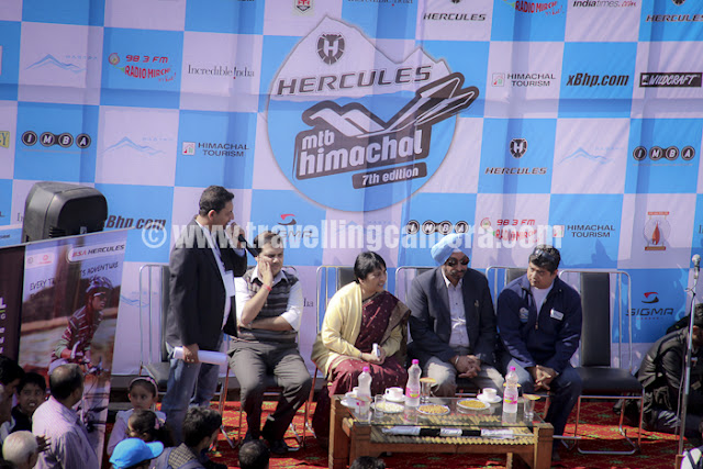 Mr. Mohit Sood, President, HASTPA addressing people on Ridge and thanking various officials for joining in on Flag-Off ceremony...Mountain Terrain Biking Himachal Pradesh