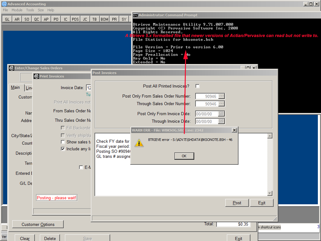 Addsum Business Software, Inc.: Btrieve status code 46