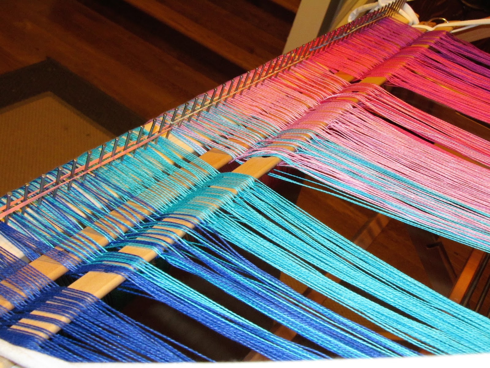 Trampled by Geese Colourful warp in the new Ashford Weaving 5/2