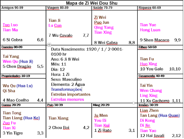 exemplo mapa de Zi Wei Dou Shu