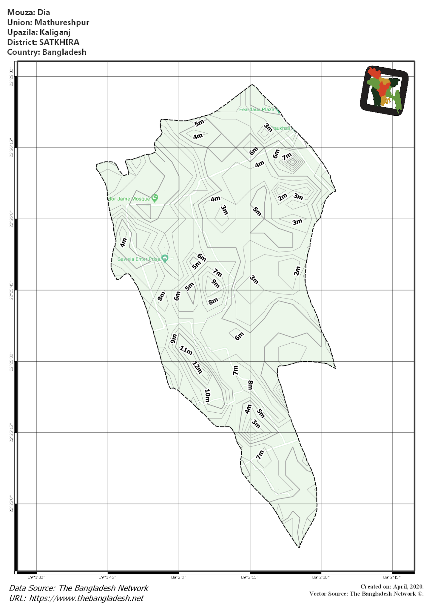 Map of Dia Mouza of Kaliganj Upazila, SATKHIRA Map of Dia Mouza of Kaliganj Upazila, SATKHIRA, Bangladesh.
