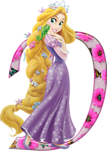 Abecedario de Rapunzel con Flores Rosadas. Rapunzel Alphabet with Pink Flowers.