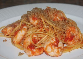 Pasta, prawns, breadcrumbs
