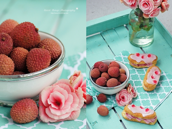 Eclairs mit Lychee Rosen Füllung