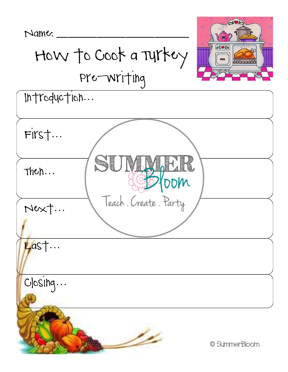Summer Bloom: Teach. Create. Party: How to Cook a Turkey Writing Activity