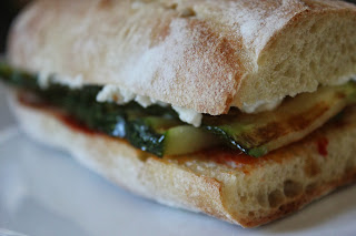Grilled zucchini sandwich on vegetable demi-baguette