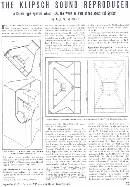 1947 The Klipsch Sound Reproducer Article By Paul W Klipsch