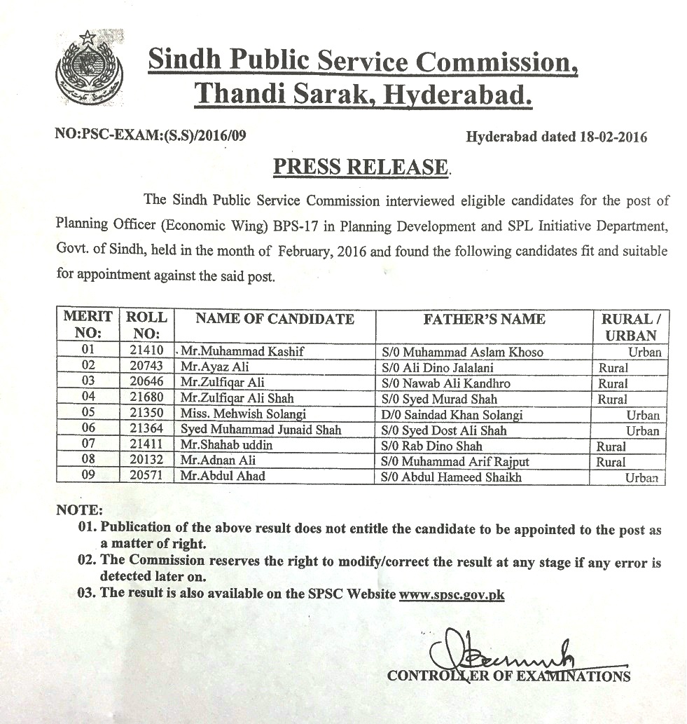 KNOWLEDGE FOR ALL Eligible candidates for the post of Planning Officer