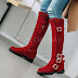 Buckle Mid-Calf Boots Wedge Heel Shoes