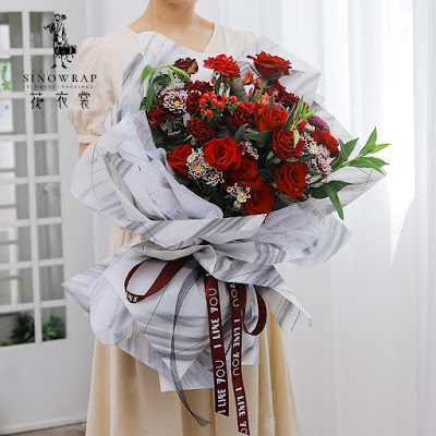 Contoh Buket Bunga Dengan Flower Wrapping Paper Seri HX-032 / HX Marble