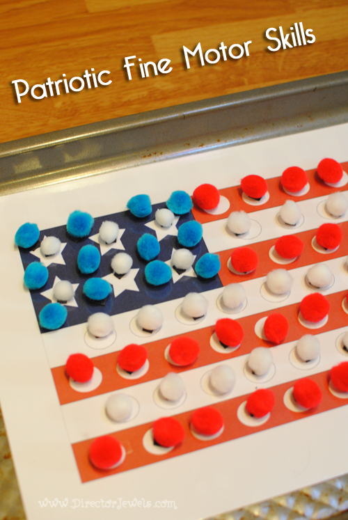 Free Printable American Flag Magnetic Pom Pom Worksheet Craft for Independence Day / 4th of July | directorjewels.com