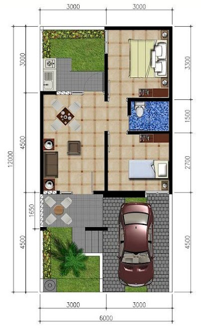 Koleksi Denah Rumah Minimalis Ukuran 6x12 meter