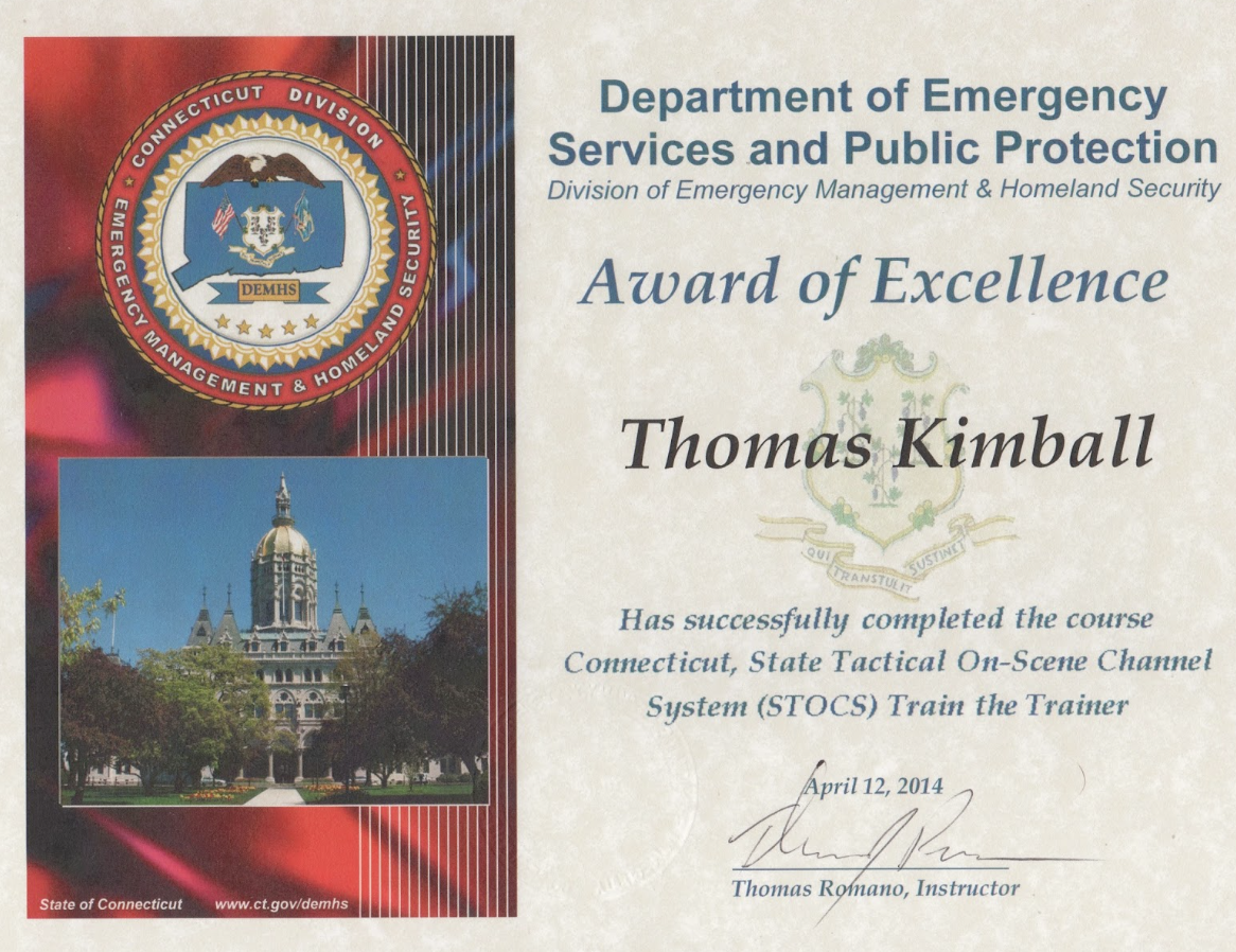 Connecticut, State Tactical On-Scene Channel System (STOCS) Train the Trainer Certificate