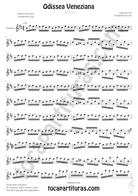  Clarinete Partitura de Odissea Veneziana Sheet Music for Clarinet Music Score p1