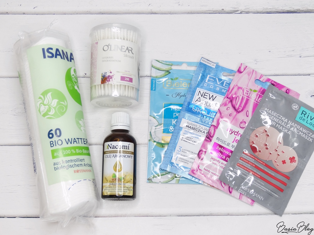 waciki Isana Bio, patyczki O'Linear, olej arganowy Nacomi, maseczki nawilżające