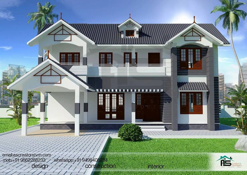 2719 sqft Modern Slop Roof House Design