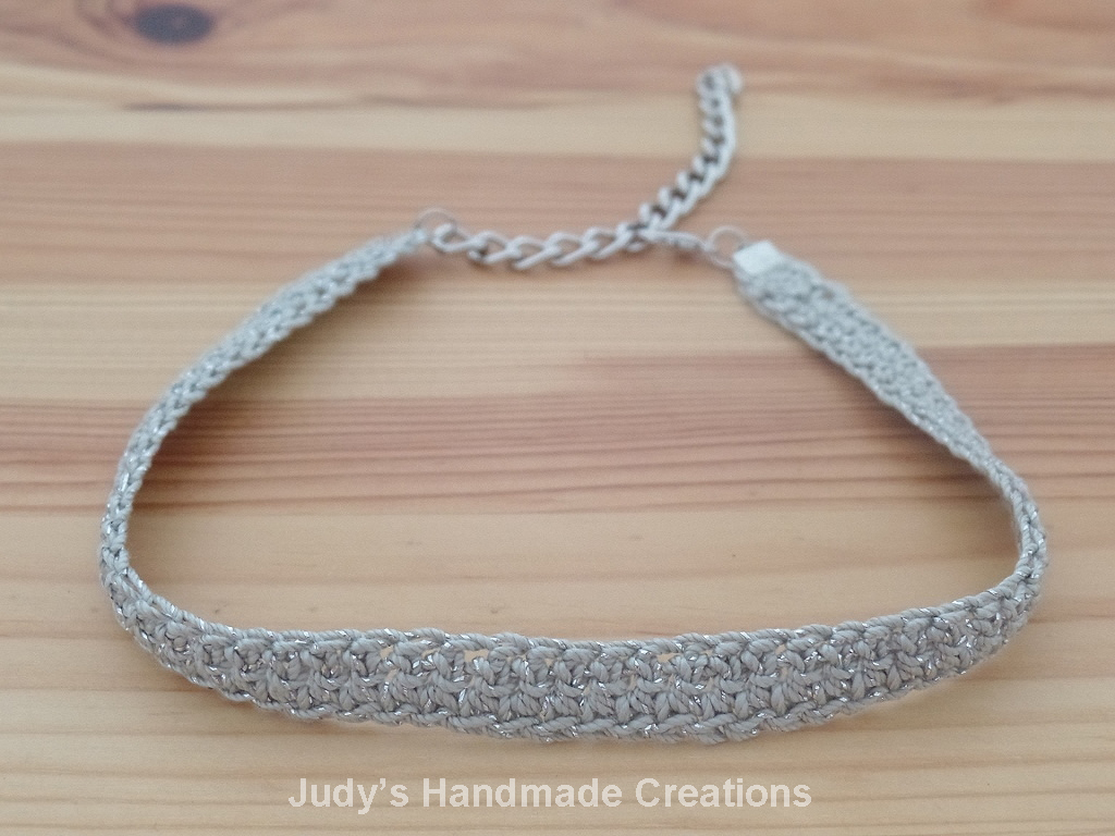 Judys Handmade Creations: Gray Metallic Crochet Choker Necklace