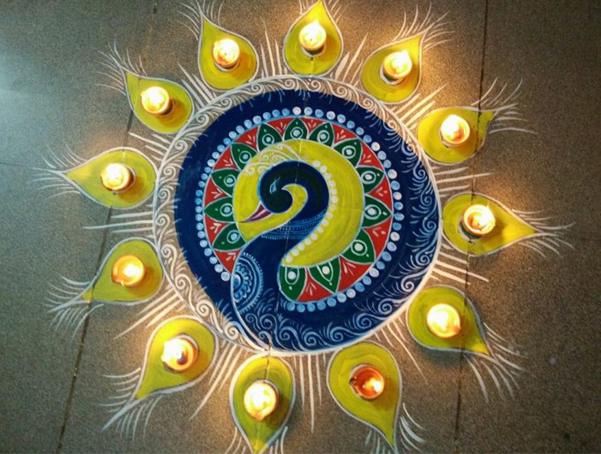 Beautiful Happy Diwali Rangoli Designs Patterns Flowers Images Peacock Photos 2016