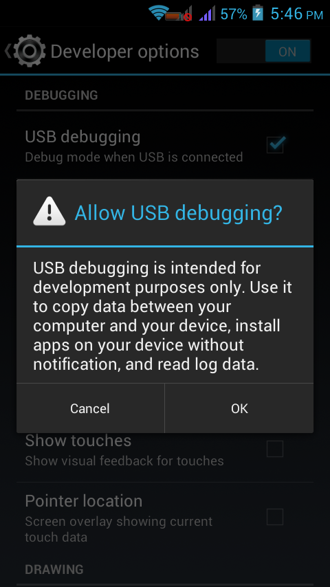 enable usb debugging option in Android