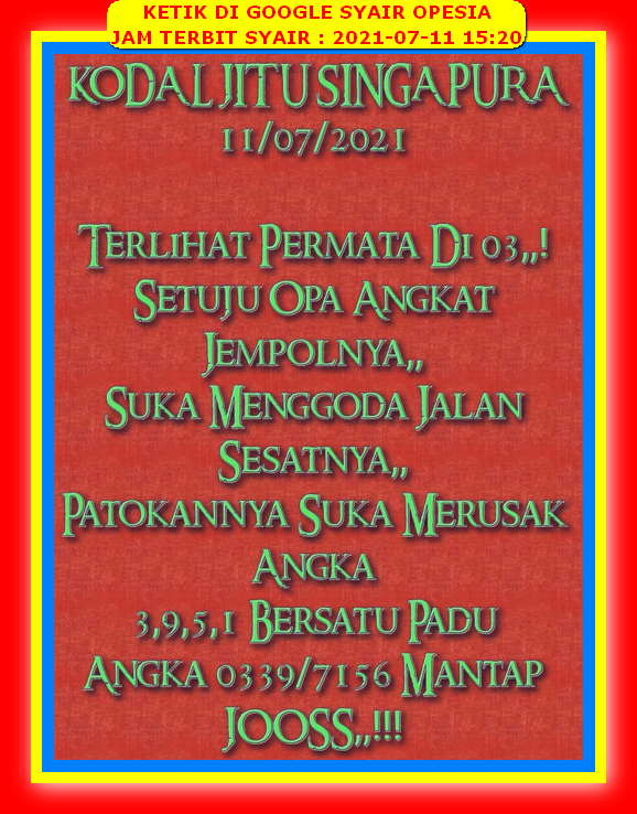Syair Sgp Hari Ini Minggu 11 Juli 2021 Opesia Official