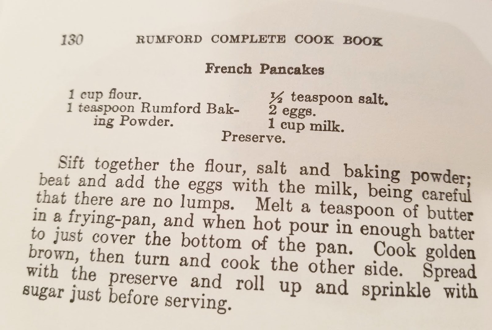 The Backroad Life French Pancakes, A Rumford Complete Cookbook Recipe