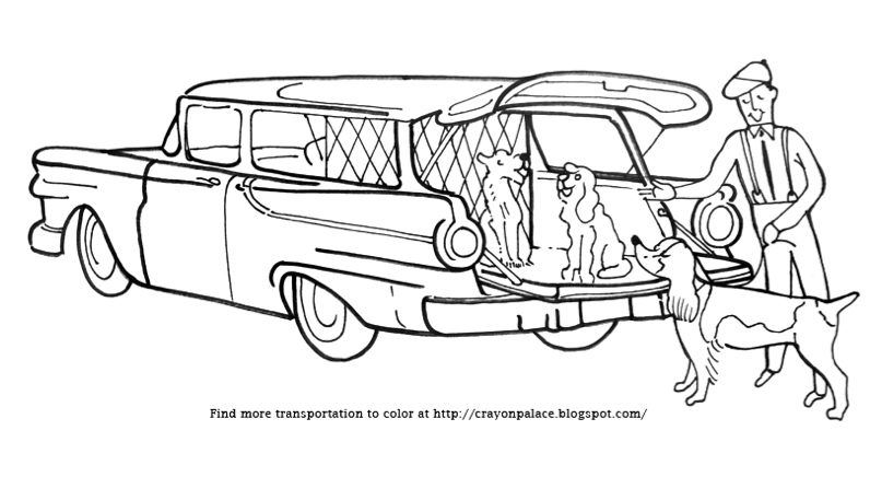 Crayon Palace Taking The Dogs For A Ride Coloring Page