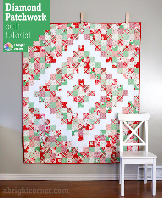 "Diamond Patchwork" is a Free Modern Christmas Quilt Pattern designed by Andy from A Bright Corner!