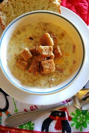 New England staple, clam chowder, soup, comfort food, northeast, croutons