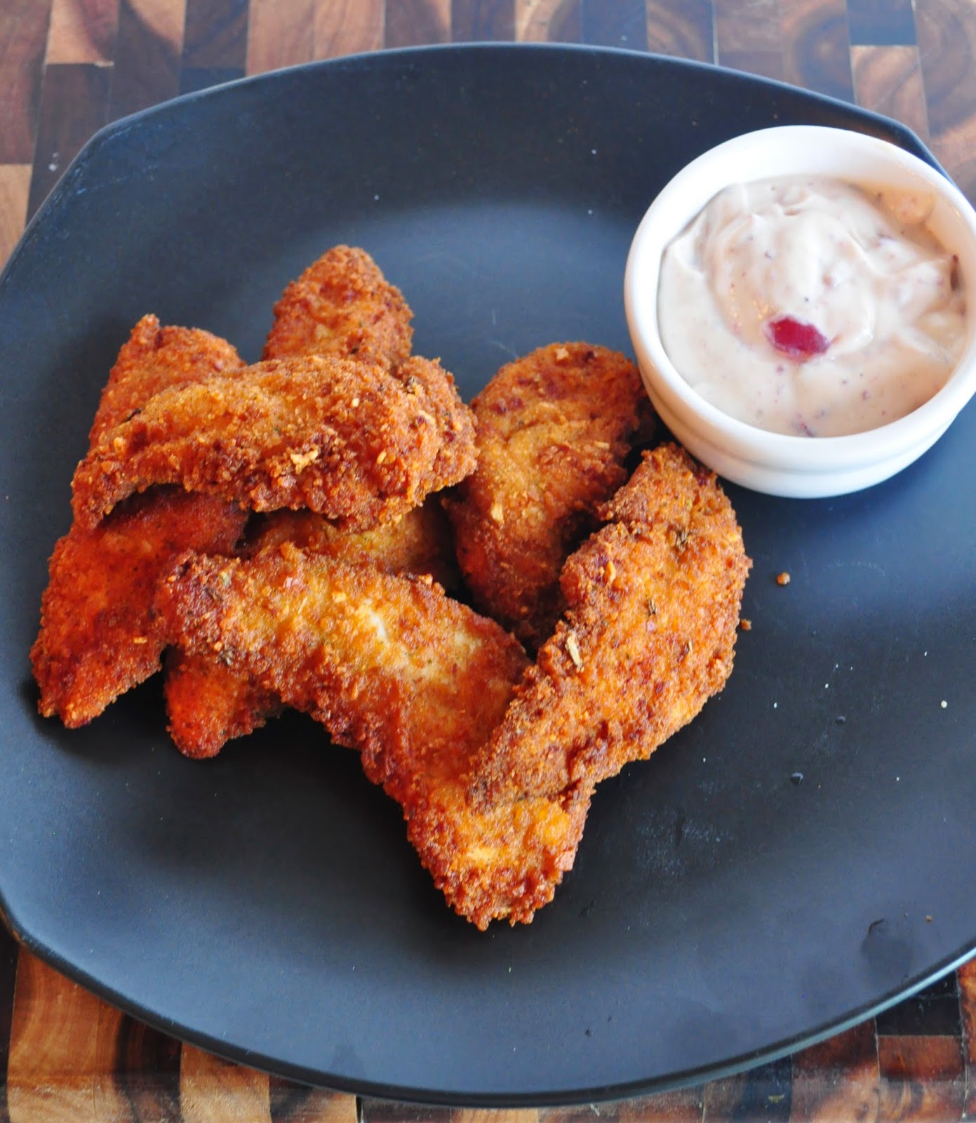 My Tiny Oven Stove Top Chicken Fingers with Creamy Cranberry Mustard Dip