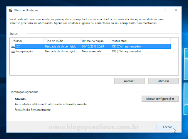 Desfragmentação concluída, pode fechar a janela!