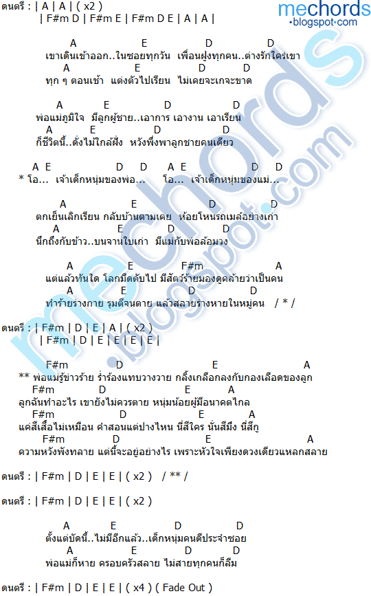 คอร์ดเพลง หนุ่มน้อย พงษ์สิทธิ์ คำภีร์